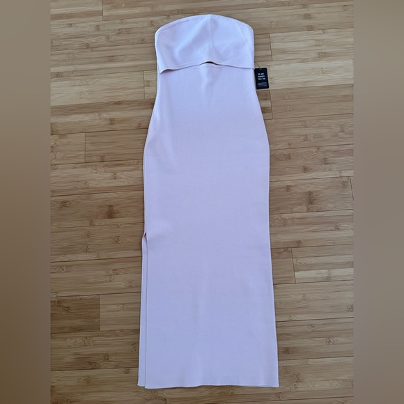 New! EXPRESS Body Contour Ribbed Midi Dress Pink Strapless XS - Picture 6 of 8
